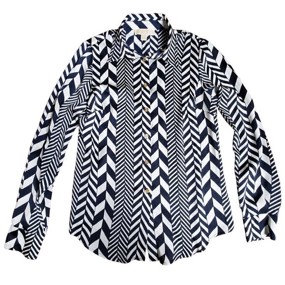 Michael Kors Womens Black White Long Sleeve Classy Button Up Shirt Top‎ Size S - Picture 1 of 9
